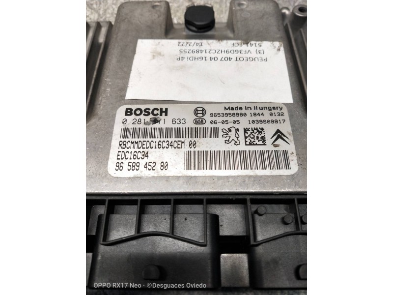 Recambio de centralita motor uce para peugeot 407 sr confort referencia OEM IAM 0281011633 9658945280 9653958980