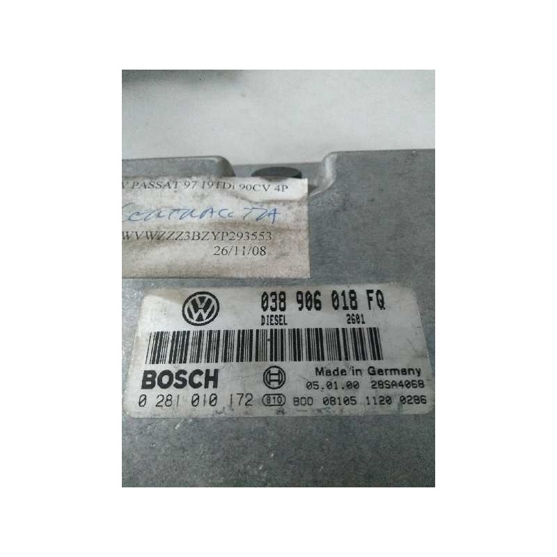 Recambio de centralita motor uce para volkswagen passat berlina (3b2) 1.9 tdi referencia OEM IAM 0281010172 038906018FQ  Recambio de centralita motor uce para volkswagen passat berlina (3b2) 1.9 tdi referencia OEM IAM 0281010172 038906018FQ