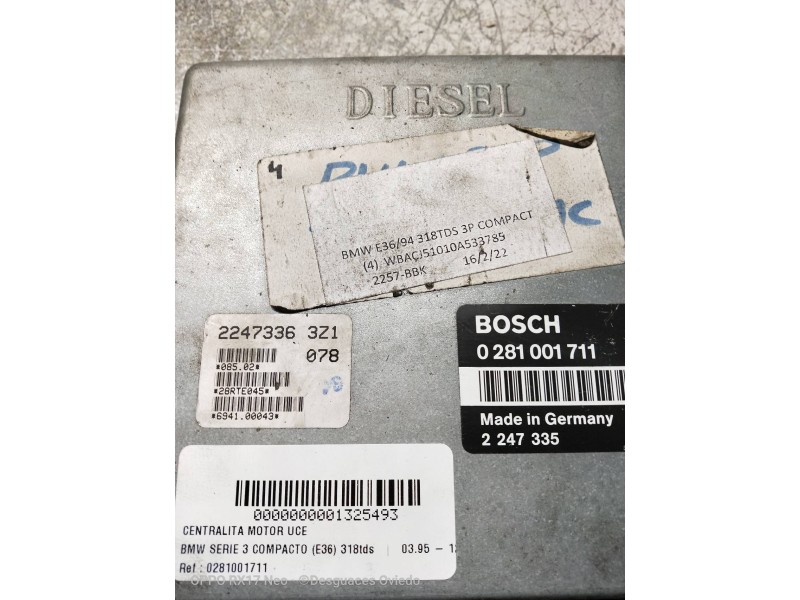 Recambio de centralita motor uce para bmw serie 3 compacto (e36) 318tds referencia OEM IAM 0281001711 2247335 2247336