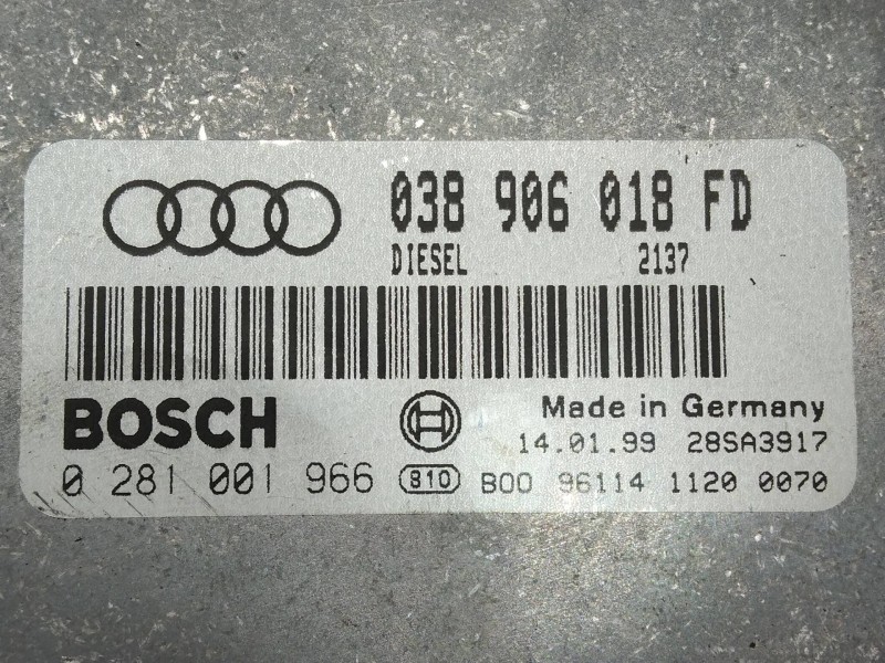 Recambio de centralita motor uce para audi a4 berlina (b5) 1.9 tdi referencia OEM IAM 0281001966 038906018FD 