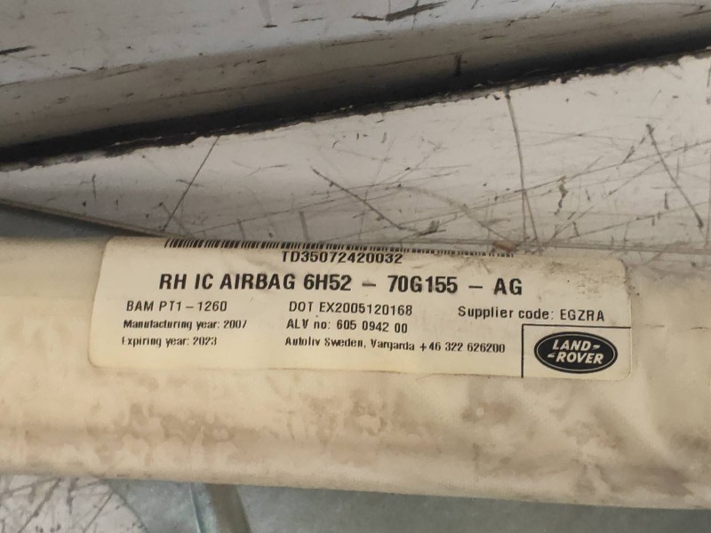 Recambio de airbag cortina delantero derecho para land rover freelander (lr2) 2.2 td4 referencia OEM IAM 6H5270G155AG  