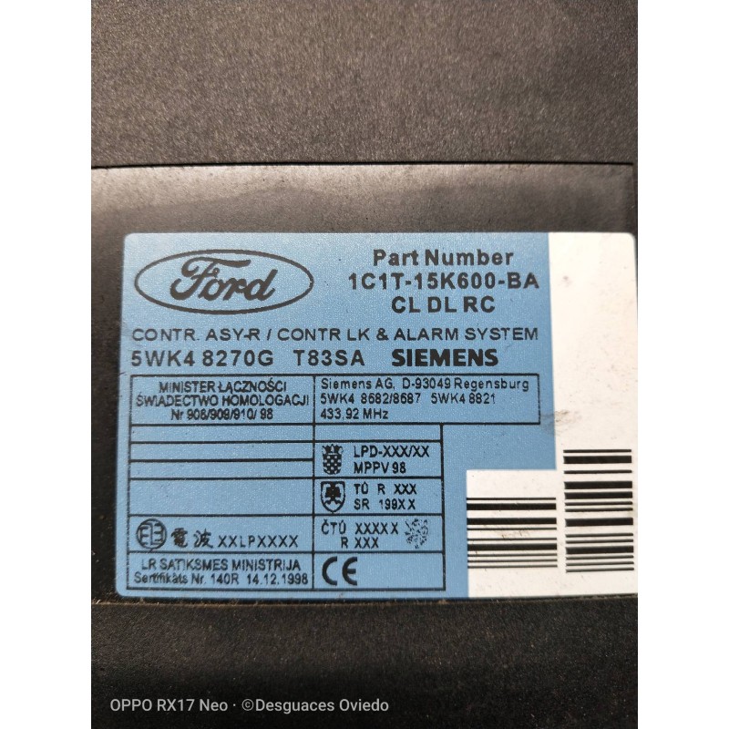 Recambio de modulo electronico para ford transit mod.2000 caja abierta ft 330 2.4 corto referencia OEM IAM 1C1T15K600BA 5WK48270