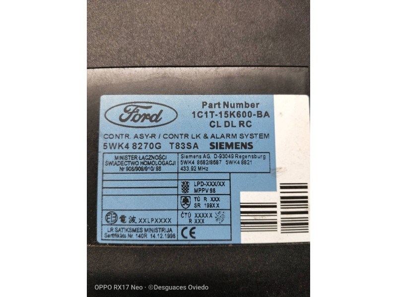 Recambio de modulo electronico para ford transit mod.2000 caja abierta ft 330 2.4 corto referencia OEM IAM 1C1T15K600BA 5WK48270