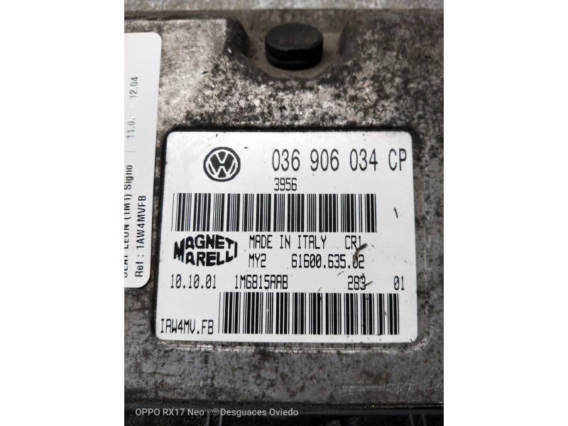 Recambio de centralita motor uce para seat leon (1m1) signo referencia OEM IAM 036906034CP 1AW4MVFB 6160063502