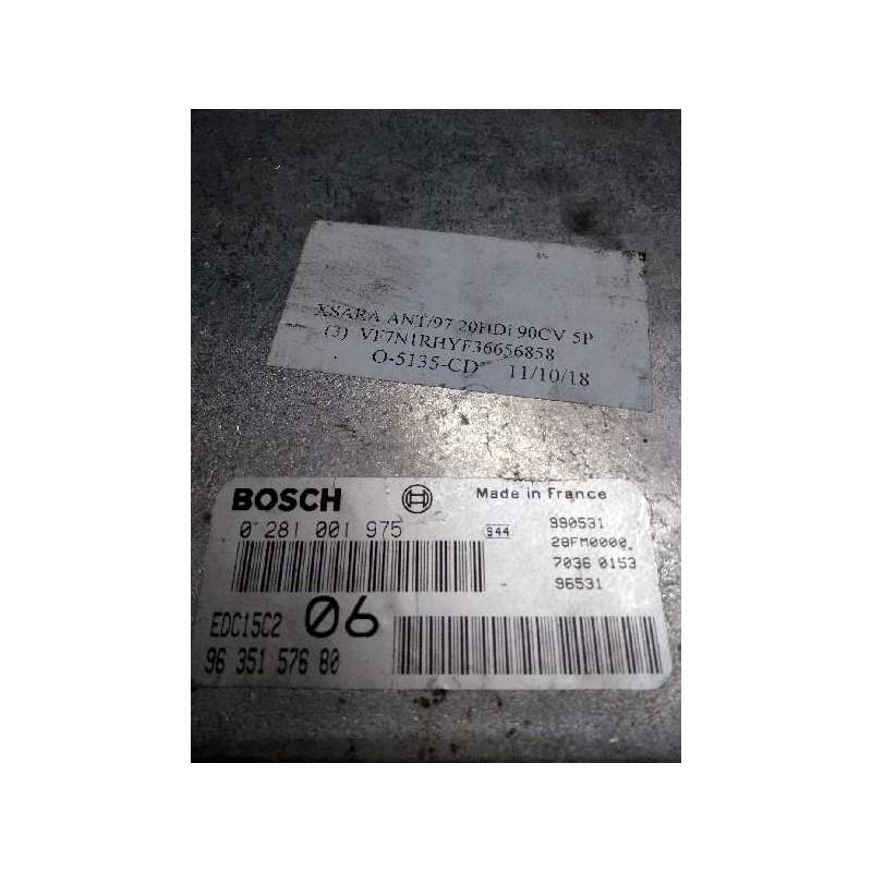 Recambio de centralita motor uce para citroen xsara berlina 2.0 hdi cat (rhy / dw10td) referencia OEM IAM 0281001975 9635157680 