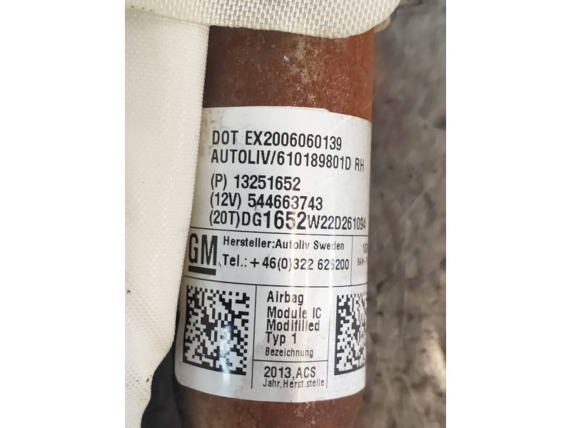 Recambio de airbag cortina delantero derecho para chevrolet cruze ls referencia OEM IAM 13251652  