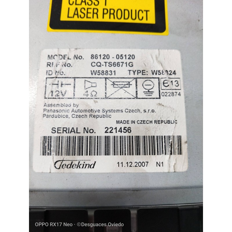 Recambio de sistema navegacion gps para toyota avensis wagon (t25) 2.0 turbodiesel cat referencia OEM IAM 8612005120 221456 W588