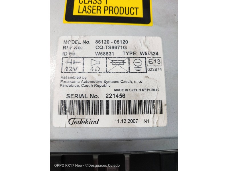 Recambio de sistema navegacion gps para toyota avensis wagon (t25) 2.0 turbodiesel cat referencia OEM IAM 8612005120 221456 W588