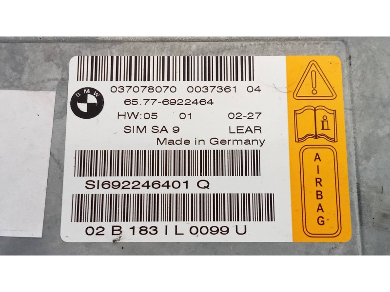 Recambio de centralita airbag para bmw serie 7 (e65/e66) 745i referencia OEM IAM 65776922464  