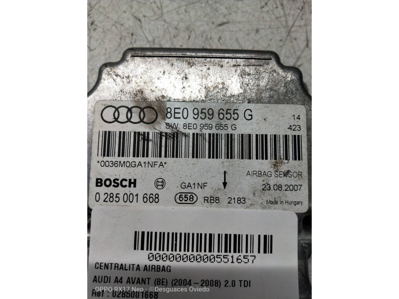 Recambio de centralita airbag para audi a4 avant (8e) 2.0 tdi referencia OEM IAM 0285001668 8E0959655G 