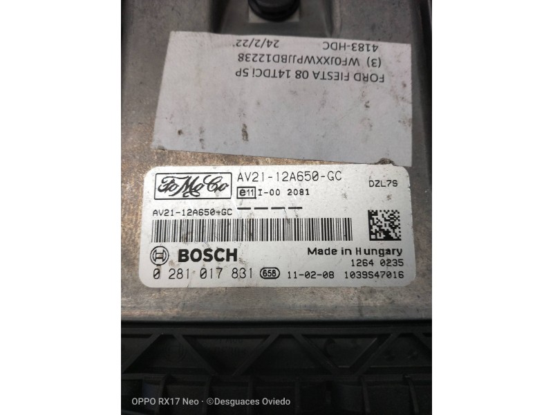 Recambio de centralita motor uce para ford fiesta (cb1) titanium referencia OEM IAM 0281017831 AV2112A650GC 
