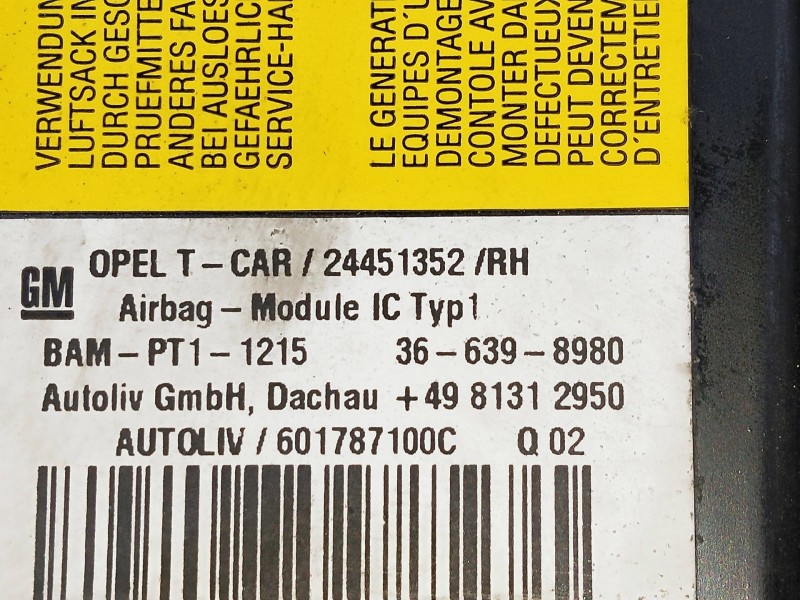 Recambio de airbag cortina delantero derecho para opel astra gtc 1.6 16v referencia OEM IAM 24451352  