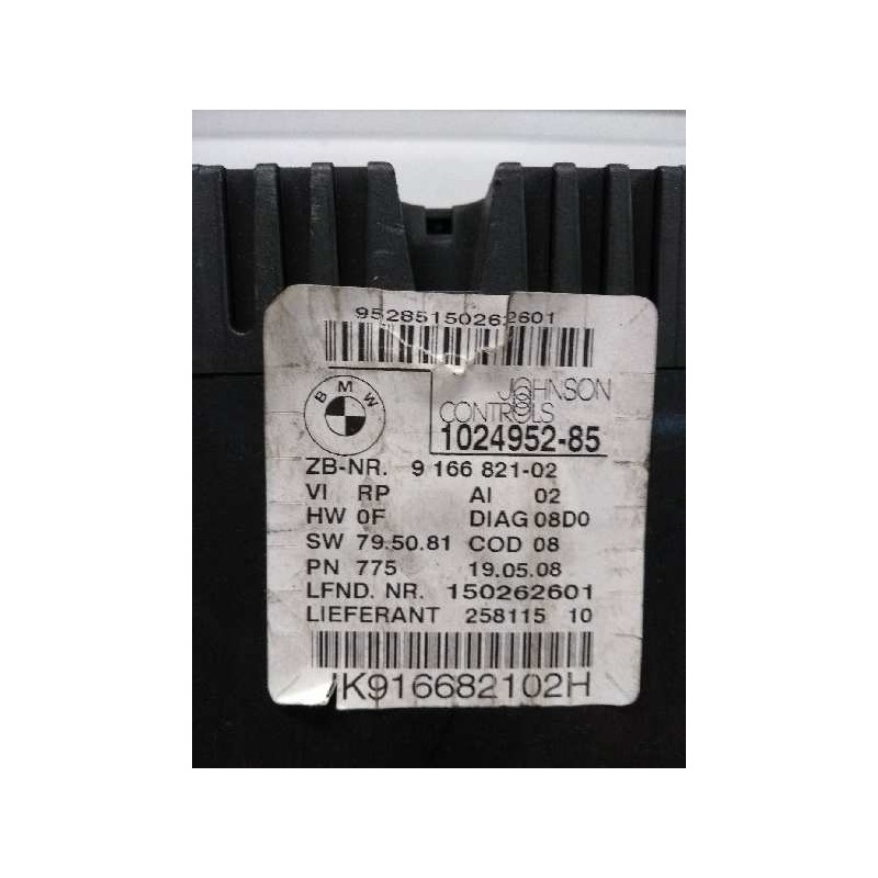 Recambio de cuadro instrumentos para bmw serie 1 berlina (e81/e87) 2.0 turbodiesel cat referencia OEM IAM 102495285 IK916682102H Recambio de cuadro instrumentos para bmw serie 1 berlina (e81/e87) 2.0 turbodiesel cat referencia OEM IAM 102495285 IK916682102H