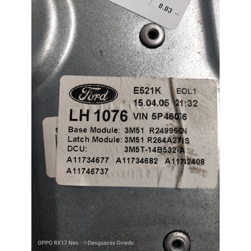 Recambio de elevalunas trasero izquierdo para ford focus c-max (cap) ambiente (d) referencia OEM IAM 3M51R24995GN  5P