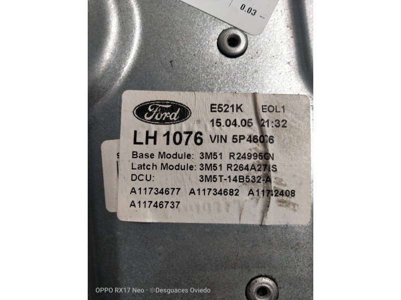 Recambio de elevalunas trasero izquierdo para ford focus c-max (cap) ambiente (d) referencia OEM IAM 3M51R24995GN  5P