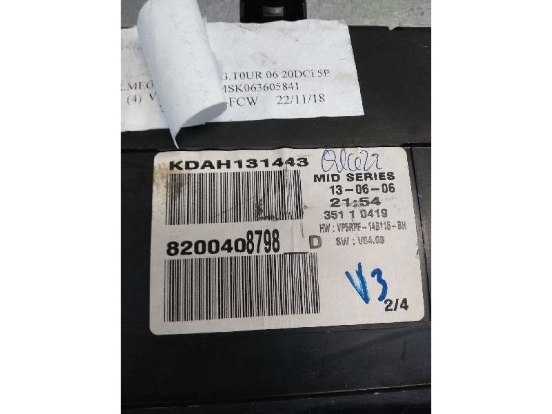 Recambio de cuadro instrumentos para renault megane ii familiar 2.0 dci diesel cat referencia OEM IAM 8200408798D  