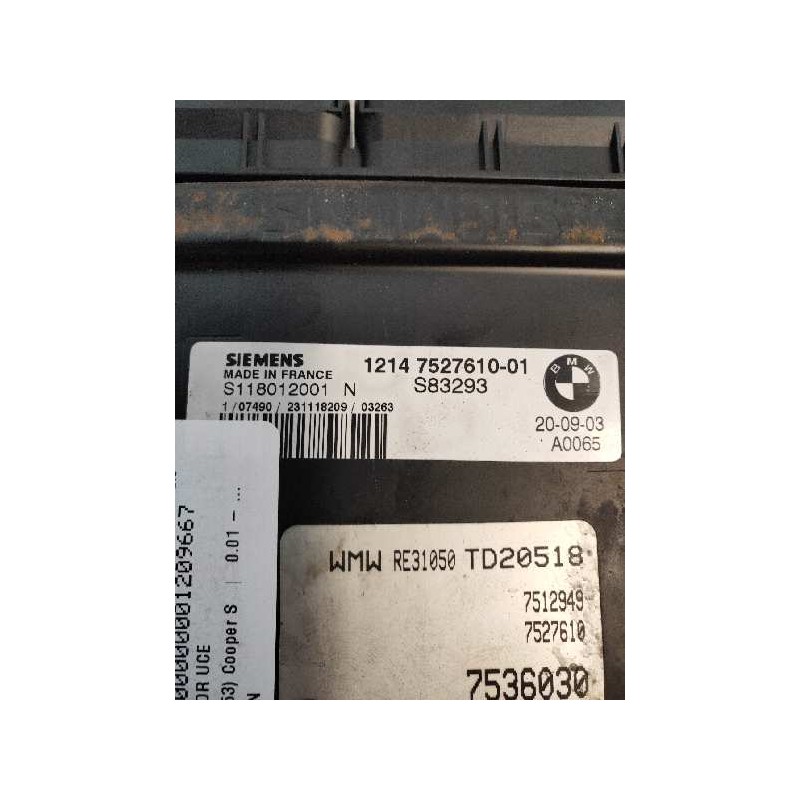 Recambio de centralita motor uce para mini mini (r50,r53) cooper s referencia OEM IAM S118012001N 1214 752761001 S83293
