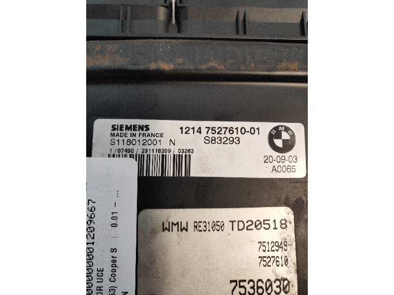 Recambio de centralita motor uce para mini mini (r50,r53) cooper s referencia OEM IAM S118012001N 1214 752761001 S83293
