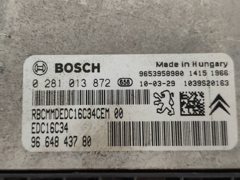 Recambio de centralita motor uce para peugeot partner kombi premium referencia OEM IAM 0281013872 9664843780 EDC16C34 9653958980