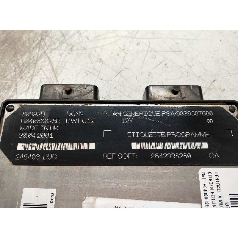 Recambio de centralita motor uce para citroen berlingo 1.9 600 d furg. referencia OEM IAM R04080025B 9839587680 9642398280 80892