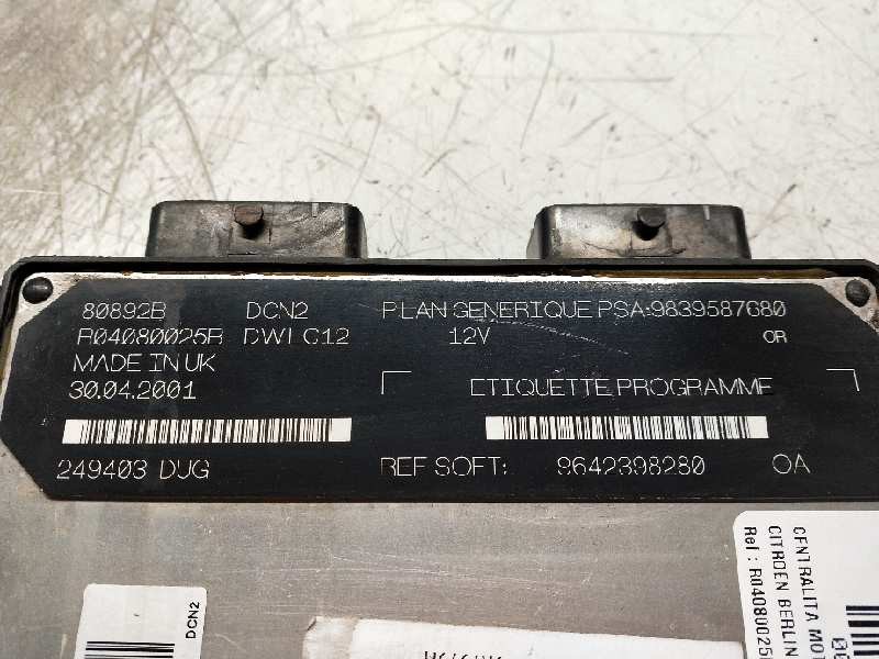 Recambio de centralita motor uce para citroen berlingo 1.9 600 d furg. referencia OEM IAM R04080025B 9839587680 9642398280 80892