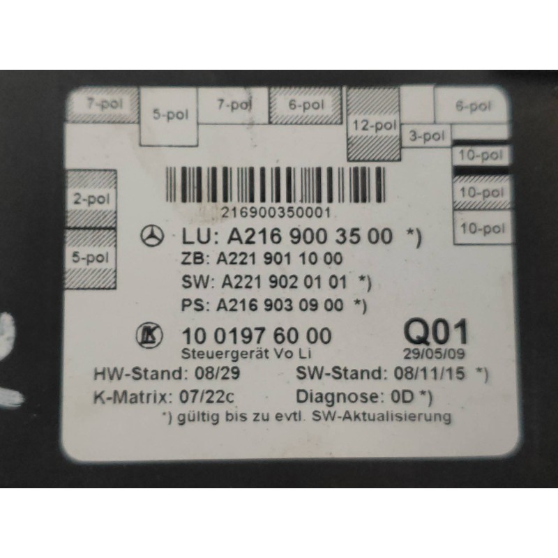 Recambio de modulo electronico para mercedes clase cl (w216) coupe 500 4-matic (216.386) referencia OEM IAM A2169003500 A2219011