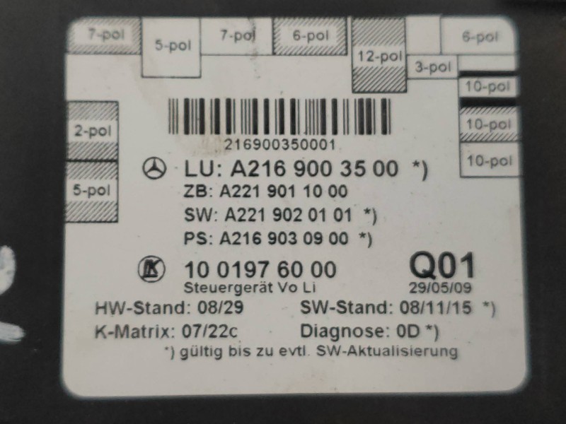 Recambio de modulo electronico para mercedes clase cl (w216) coupe 500 4-matic (216.386) referencia OEM IAM A2169003500 A2219011