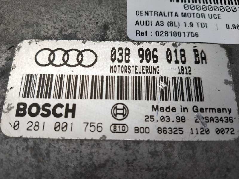 Recambio de centralita motor uce para audi a3 (8l) 1.9 tdi referencia OEM IAM 0281001756 038906018BA 