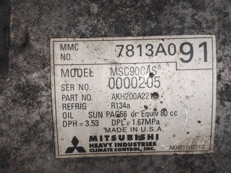 Recambio de compresor aire acondicionado para citroen c-crosser exclusive referencia OEM IAM MSC90CAS AKH200A221 7813A091