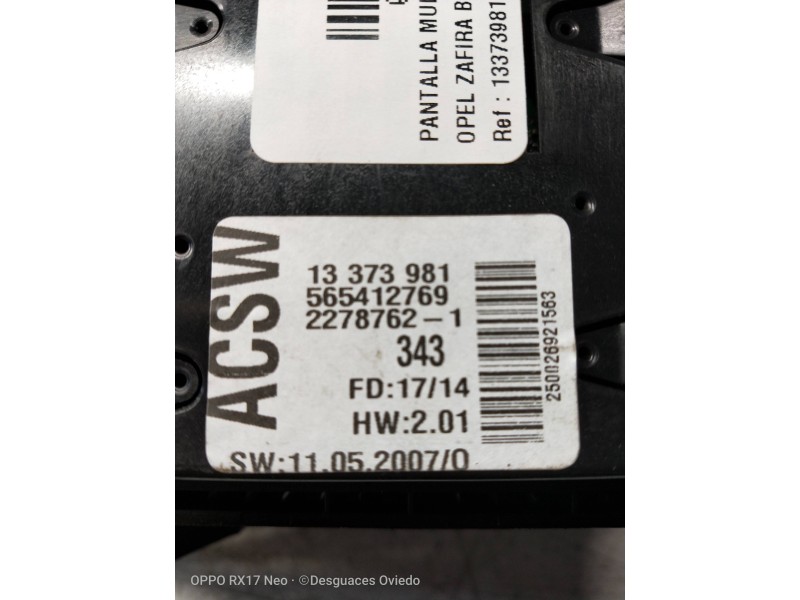 Recambio de pantalla multifuncion para opel zafira b enjoy referencia OEM IAM 13373981 565412769 