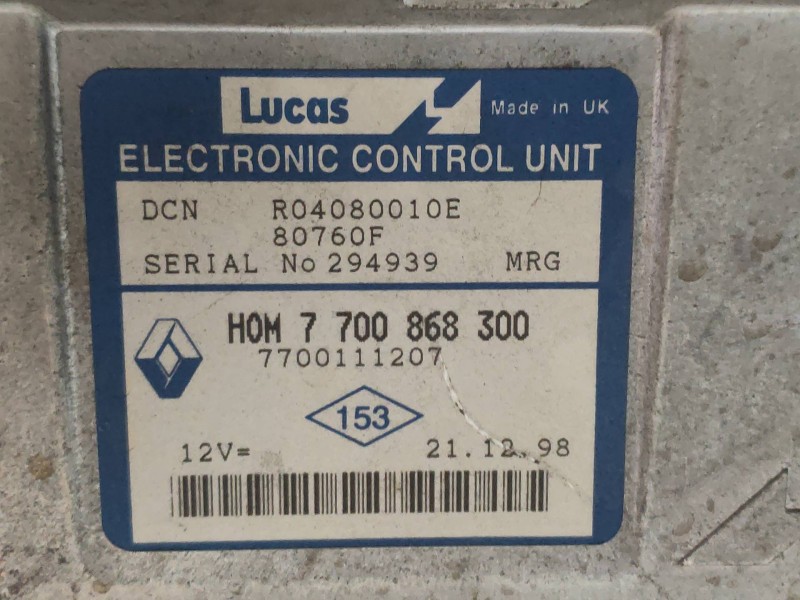 Recambio de centralita motor uce para renault kangoo (f/kc0) authentique referencia OEM IAM R04080010E 7700868300 7700111207