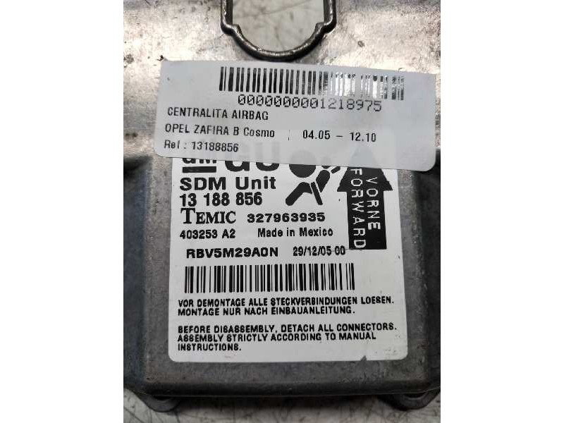 Recambio de centralita airbag para opel zafira b cosmo referencia OEM IAM 13188856 327963935 RBV5M29A0N