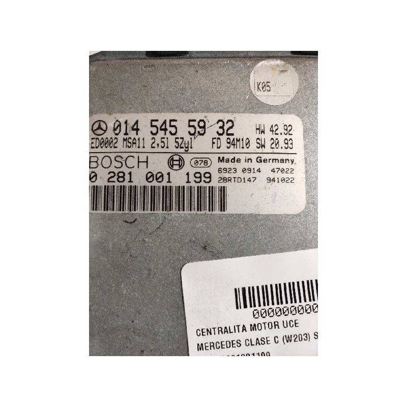 Recambio de centralita motor uce para mercedes clase c (w203) sportcoupe c 200 cdi (la) (203.707) referencia OEM IAM 0281001199 