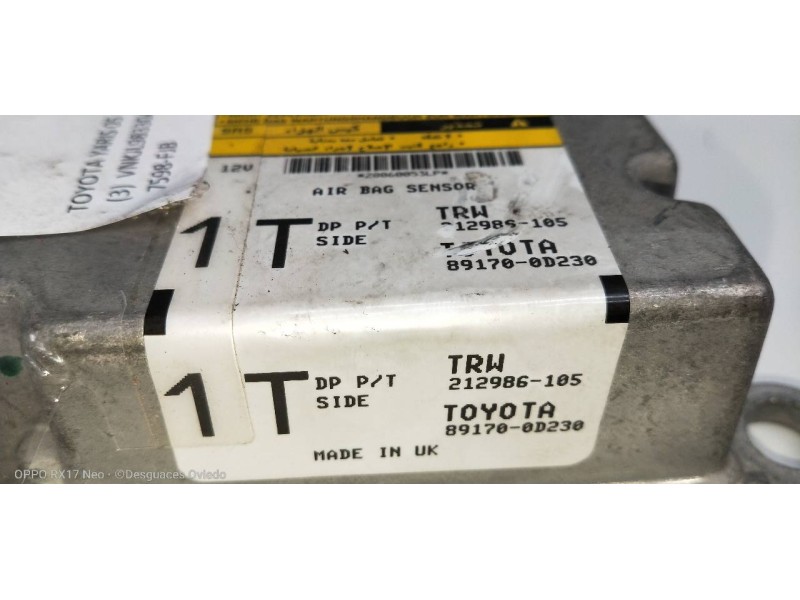 Recambio de centralita airbag para toyota yaris (ksp9/scp9/nlp9) luna referencia OEM IAM 891700D230  
