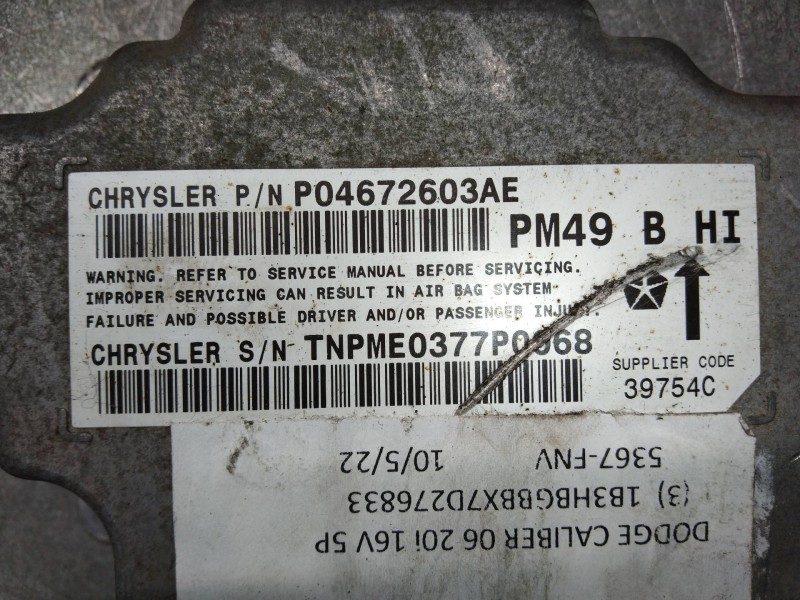 Recambio de centralita airbag para dodge caliber se referencia OEM IAM P04672603AE PM49 