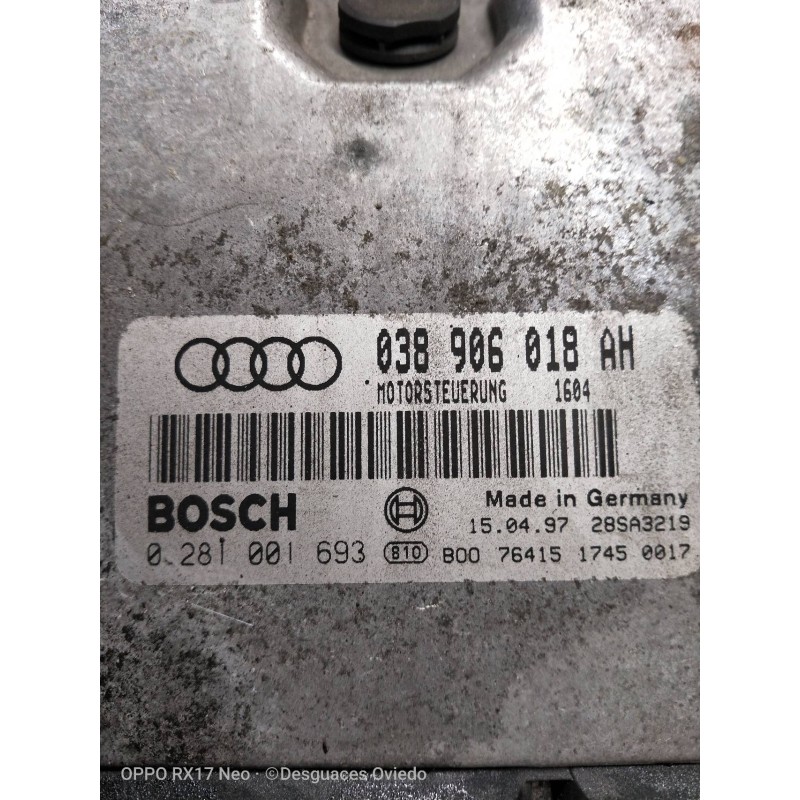 Recambio de centralita motor uce para audi a3 (8l) 1.9 tdi ambiente referencia OEM IAM 0281001693 038906018AH 