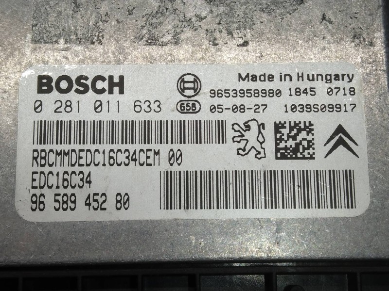 Recambio de centralita motor uce para peugeot 407 sr confort referencia OEM IAM 0281011633 9658945280 EDC16C34