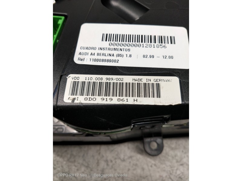 Recambio de cuadro instrumentos para audi a4 berlina (b5) 1.8 referencia OEM IAM 110008989002 8D919861H 