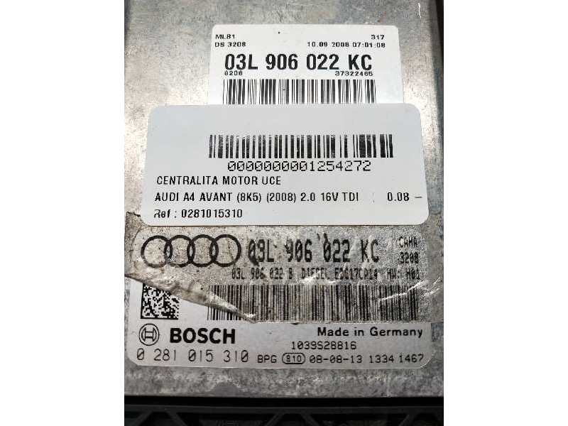 Recambio de centralita motor uce para audi a4 avant (8k5) (2008) 2.0 16v tdi referencia OEM IAM 0281015310 03L906022KC 