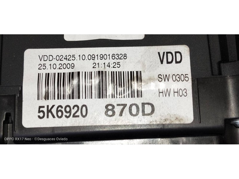 Recambio de cuadro instrumentos para volkswagen golf vi (5k1) gti referencia OEM IAM 5K6920870D  