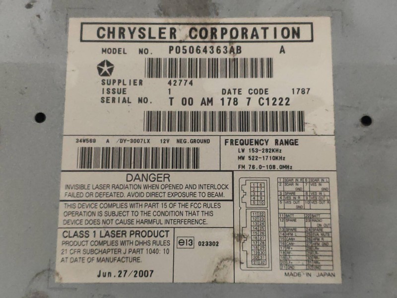 Recambio de sistema audio / radio cd para dodge caliber s referencia OEM IAM P05064363AB  