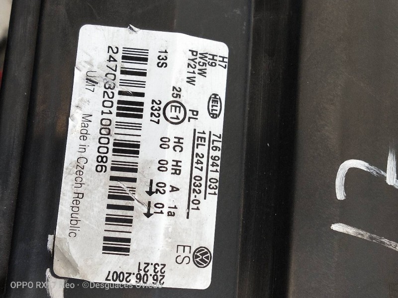 Recambio de faro izquierdo para volkswagen touareg (7l6) tdi r5 referencia OEM IAM 7L6941031 1EL24703201 