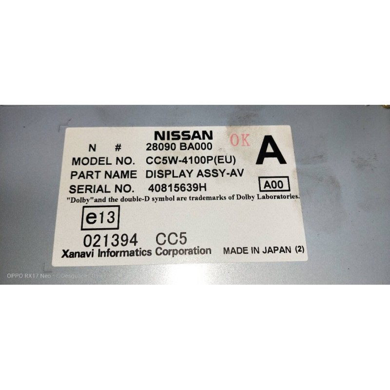 Recambio de sistema navegacion gps para nissan primera berlina (p12) acenta referencia OEM IAM 28185BA010 28090BA000 CSW5842C 28