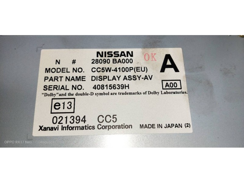 Recambio de sistema navegacion gps para nissan primera berlina (p12) acenta referencia OEM IAM 28185BA010 28090BA000 CSW5842C 28