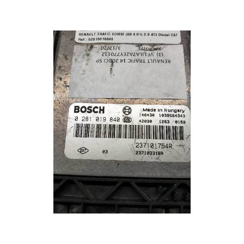 Recambio de centralita motor uce para renault trafic combi (ab 4.01) 2.0 dci diesel cat referencia OEM IAM 0281019840 237101754R