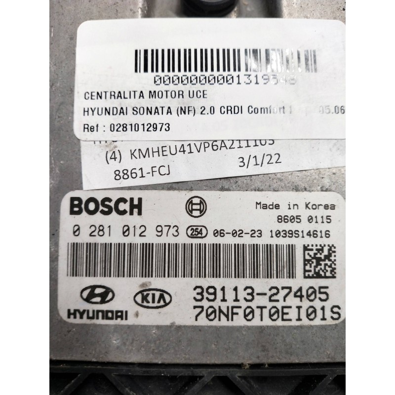 Recambio de centralita motor uce para hyundai sonata (nf) 2.0 crdi comfort i referencia OEM IAM 0281012973 3911327405 BOSCH