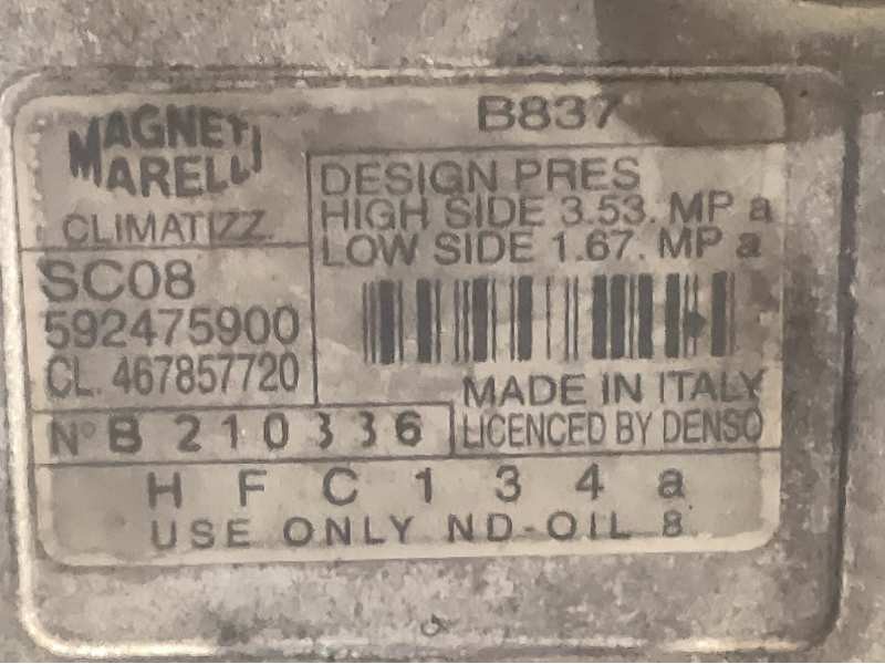 Recambio de compresor aire acondicionado para fiat punto berlina (188) 1.2 16v elx referencia OEM IAM 592475900 SC08 467857720 M