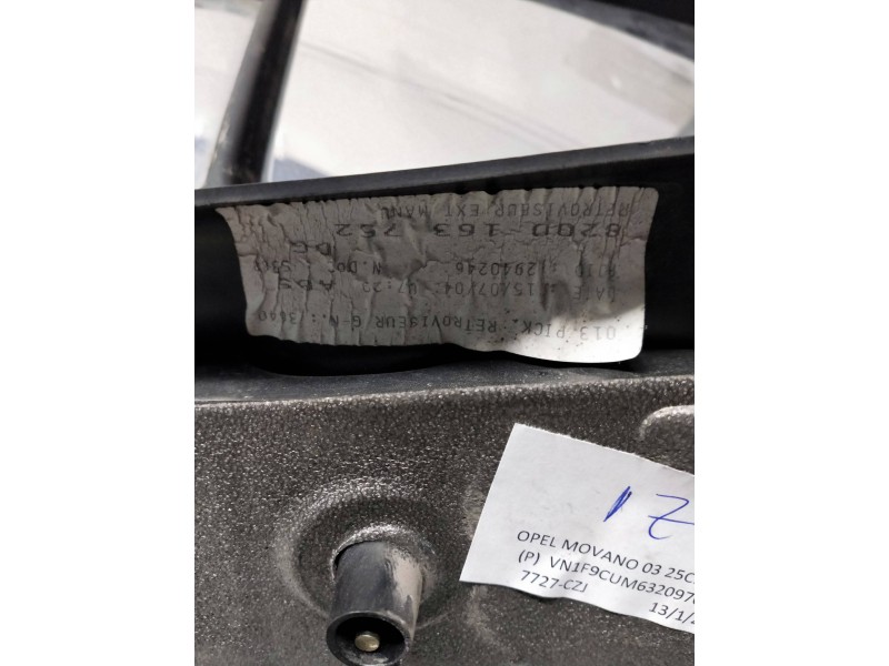 Recambio de retrovisor izquierdo para opel movano (2004 =>) furgón largo techo sobreelevado l3h3 3.5t referencia OEM IAM 8200163