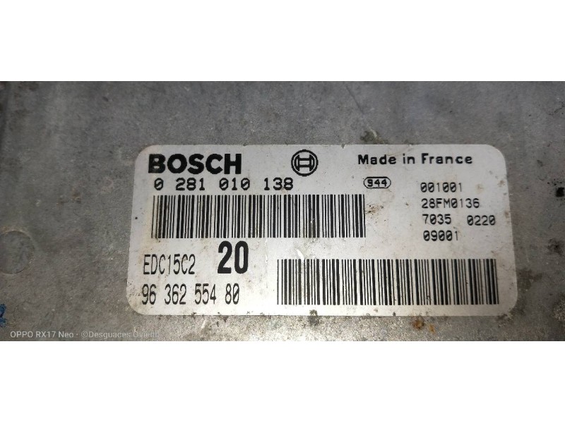 Recambio de centralita motor uce para peugeot partner (s1) port aventura referencia OEM IAM 0281010138 9636255480 