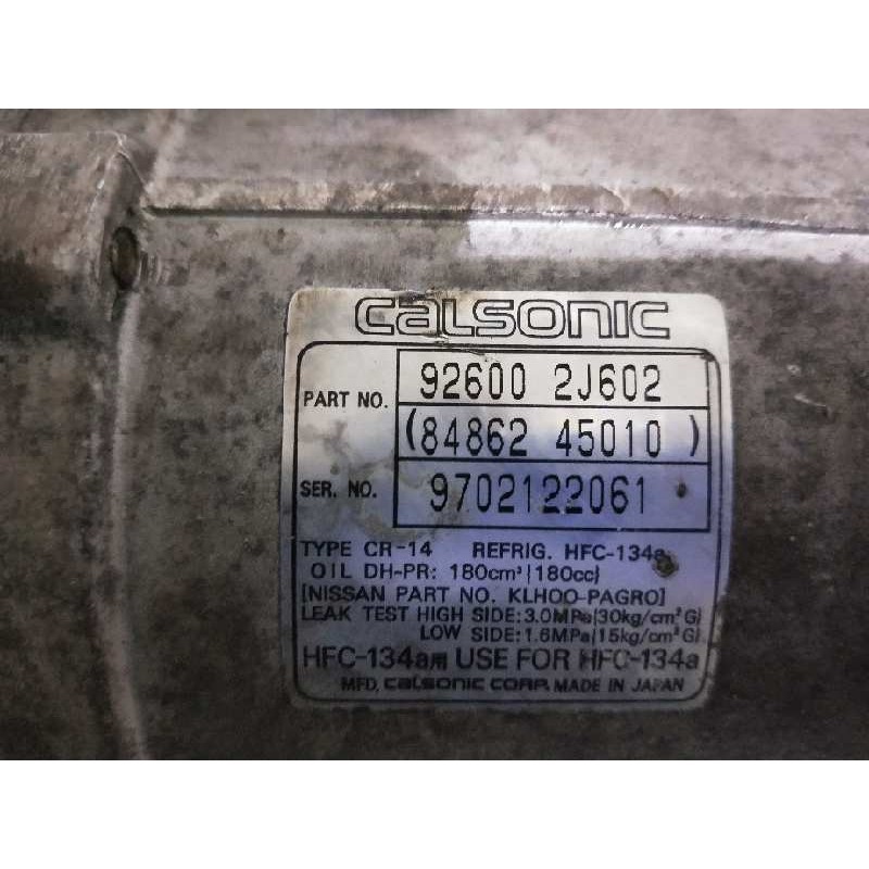 Recambio de compresor aire acondicionado para nissan primera berlina (p11) 2.0 turbodiesel cat referencia OEM IAM 926002J602 848